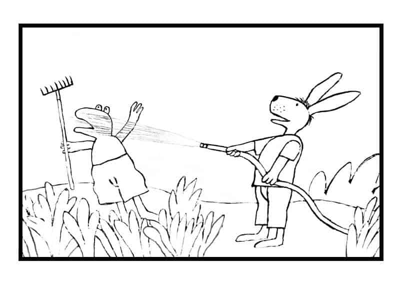 Kleurplaat kikker en haas